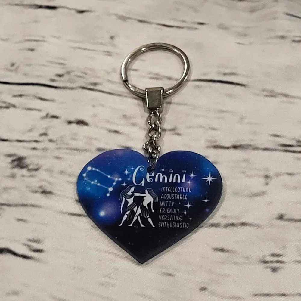 New Zodiac Universe Blue Heart Gemini Keychain
